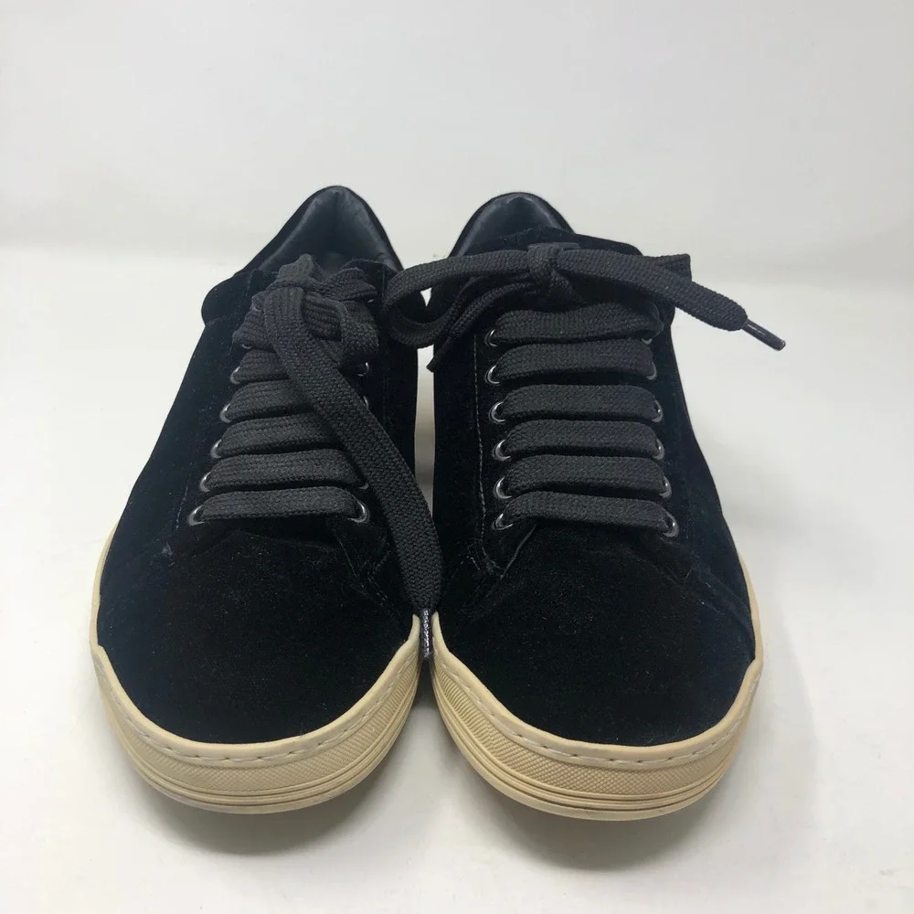 Tom‎ Ford Velvet Sneakers Mens 8 Black Low Top J0874T Made in Italy